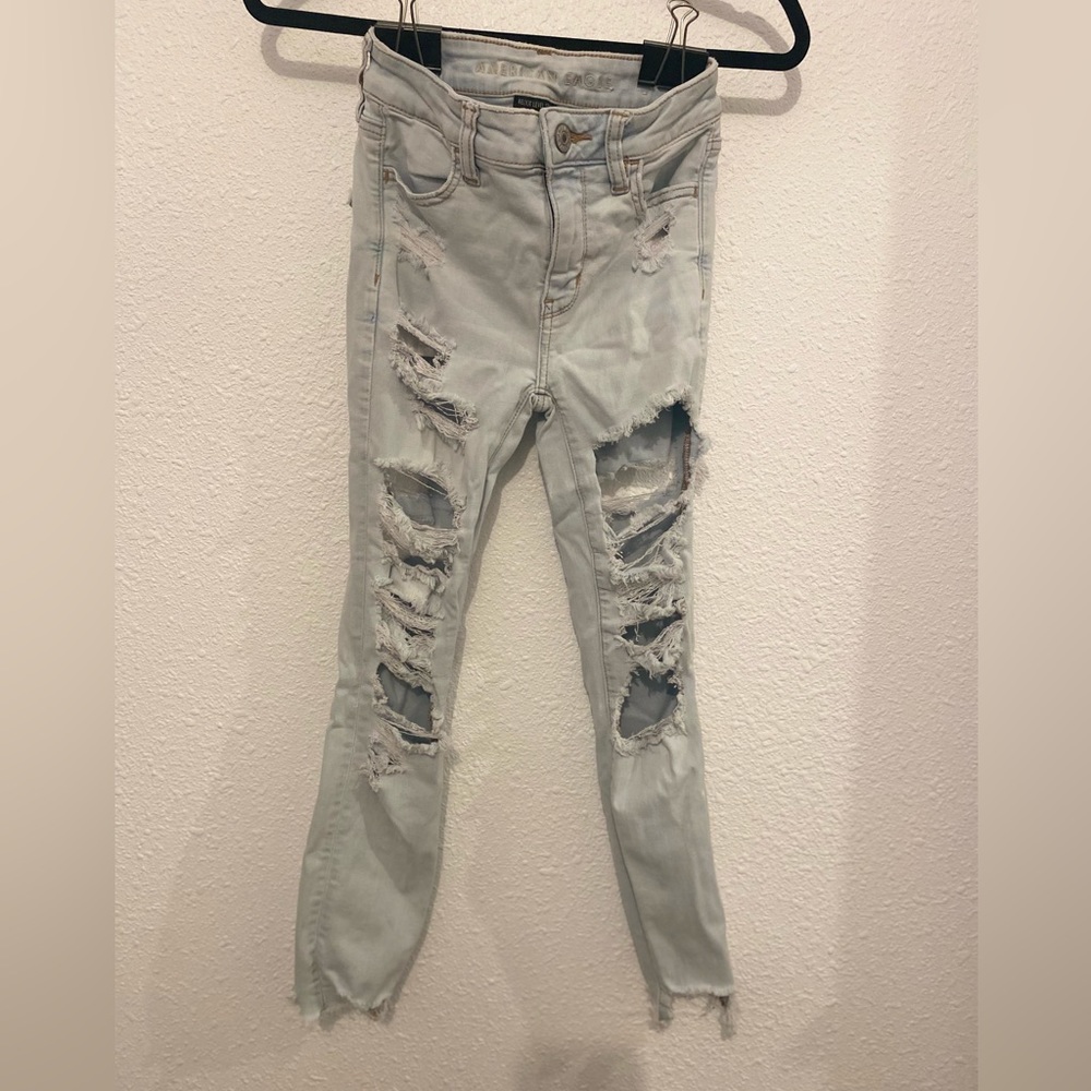 American Eagle Next Level Stretch light blue torn Jeans Jegging Womens 0 regular